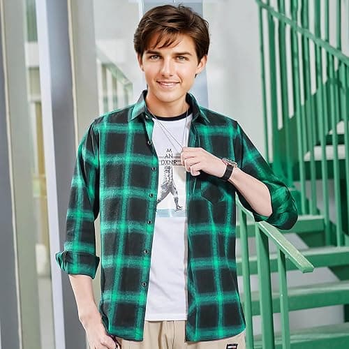 DOKKIA Men's Casual Dress Long Sleeve Buffalo Plaid Checkered Fitted Flannel Shirt thumbnail 2