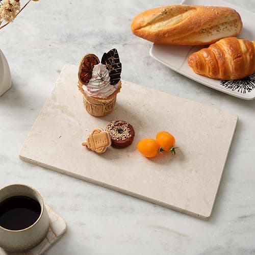 Koville Natural Travertine Marble Cutting Board for Kitchen Counter, 12" x 8" Real Stone Slab Marble Cheese Board for Home Decor, Stone Pastry Boards Bathroom Perfume Tray Candle Plate thumbnail 2