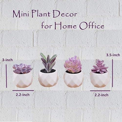 CADNLY Fake Succulent Plant Set - Artificial Desk Plants for Women Desk - Realistic Faux Succulents in Ceramic Pots - Mini Purple Decor for Bedroom Bathroom Office Shelf 4 Pack thumbnail 3