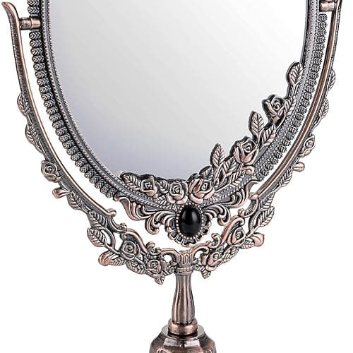 SUMTree Vintage Oval Double Sided Rotatable Dressing Mirror - Desktop Vanity Decorative Standing Tabletop (Small) (Red Bronze) thumbnail 9