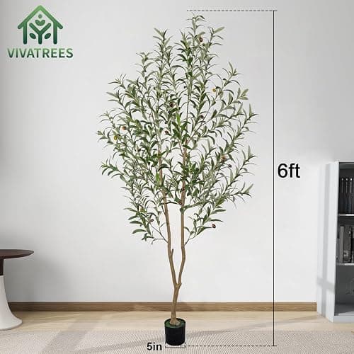 VIVATREES Artificial Olive Tree, 6FT Tall Faux Olive Tree with Pot, Artificial Plants with Natural Wood Trunk and Lifelike Fruits for Home Office Decor thumbnail 2