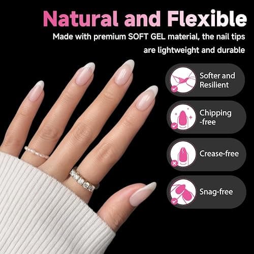 UNA GELLA 504Pcs Medium Pointed Almond Nail Tips, Pre-shape Almond Gel Nail Tips Half Matte Full Cover Acrylic Clear Press on Fake Nails Tips for Nail Extension Nail Art DIY Salon 12 Sizes thumbnail 3