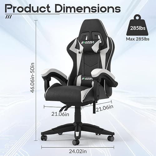 Racingreat Ergonomic Gaming Chair with Adjustable Height, Reclining Feature, Headrest, and Lumbar Support for Adults (Basics, White) thumbnail 3