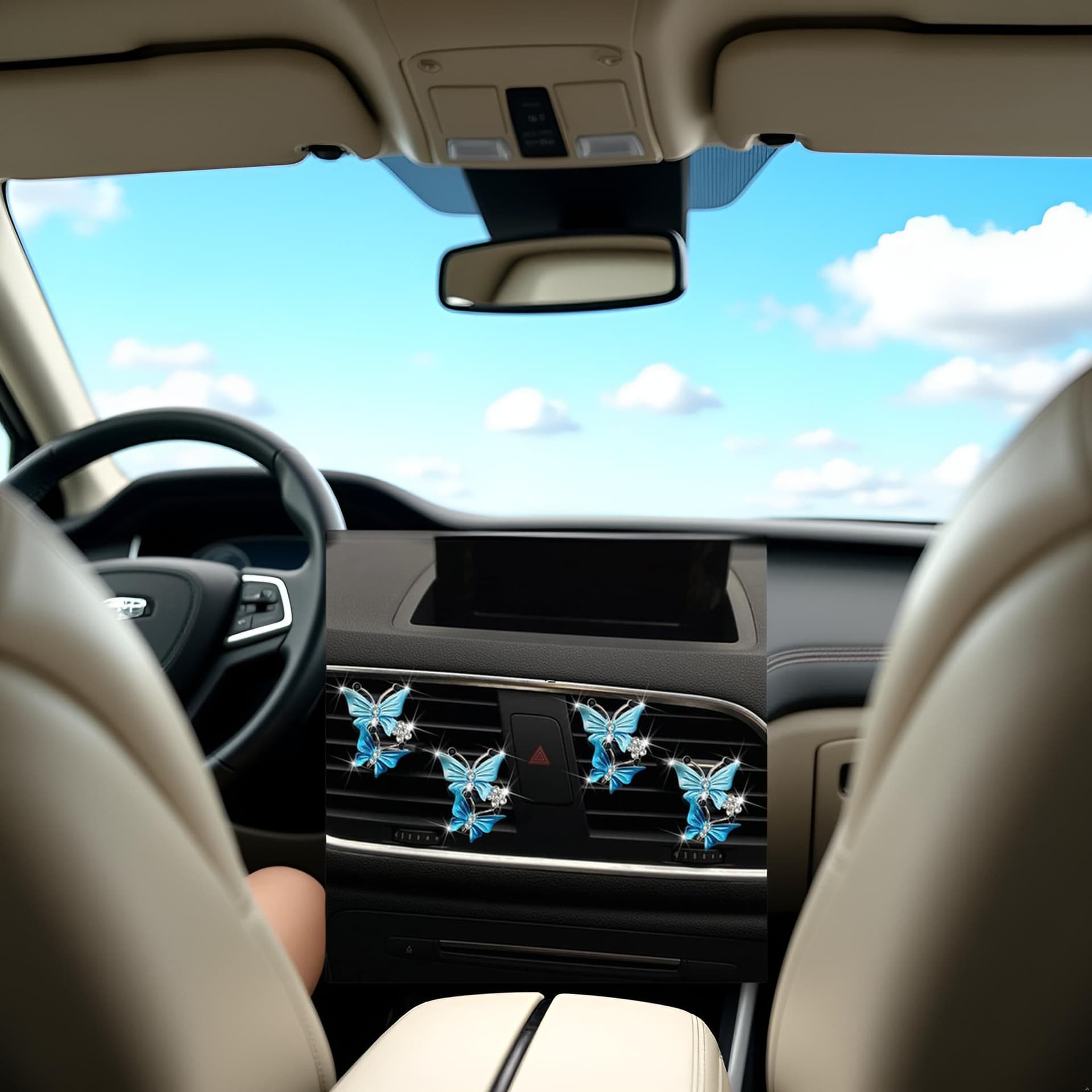 4 Pcs Butterfly Air Vent Clips, Car Vent Clips Dual Butterfly Air Vent Freshener Clip Decoration, Car Interior Decor Bling Cute Accessories Car Decoration for Women + Sunflower Mask Hook (Blue, 4) thumbnail 7