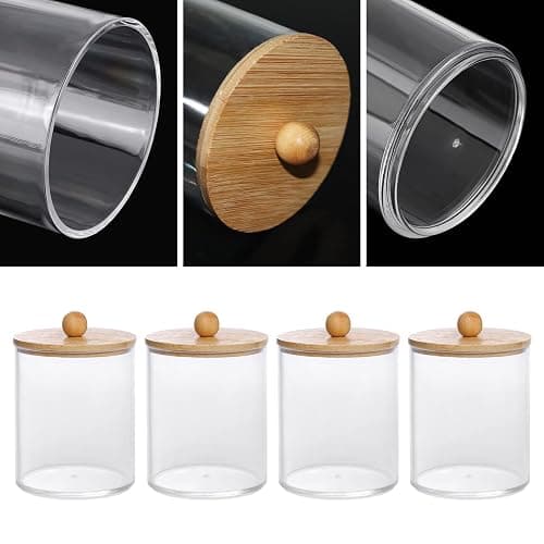 Tbestmax 4 Pack Qtip Holder, 10-Ounce Bathroom Organizer Accessories Storage Containers Clear Plastic Apothecary Jars with Bamboo Lids for Cotton Ball, Cotton Swab, Floss thumbnail 4