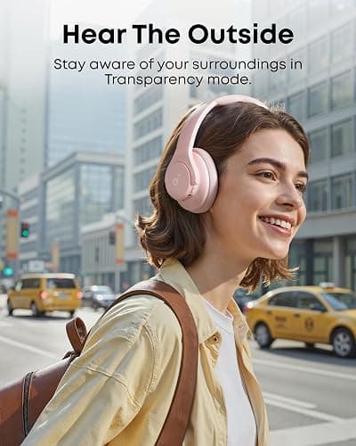 Soundcore by Anker Q20i Hybrid Active Noise Cancelling Headphones, Wireless Over-Ear Bluetooth, 40H Long ANC Playtime, Hi-Res Audio, Big Bass, Customize via an App, Transparency Mode (Pink) thumbnail 6
