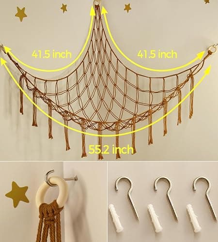 mirolam Stuffed Animal Hammock-Large Stuffed Animal Net For Toys Corner-Hanging Stuff Animal Toy Storage Organizer For Plush Plushie Display Caramel Toy Storage Girl Room Bedroom Boho Nursery Decor thumbnail 6