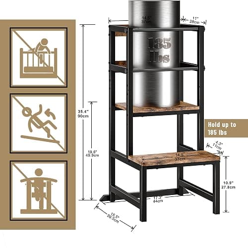 INNOD Kitchen Step Stool for Toddlers, Height Adjustable Toddler Tower with Safety Rail, Steel and Wood Toddler Kitchen Stool Helper Kids, Stool for Kids, Learning Tower, Kids' Desk Brown - Wood thumbnail 2