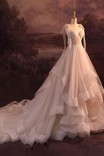 CWOAPO Layered Ruffles Tulle Prom Dresses Spaghetti Strap Ball Gowns Long Elegant V Neck Bow Formal Evening Dress 2025 thumbnail 2