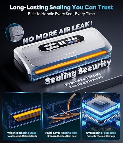Vacuum Sealer Machine with AirLock ProSeal System, 10-in-1 Vacuum Sealer for Food, Dry & Moist Modes, Compact Design with Digital Timer, Built-in Cutter & Roll Storage, Stainless Steel thumbnail 2