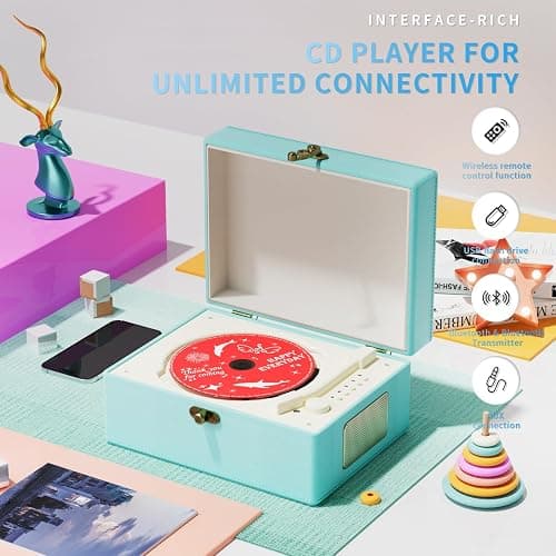 Yintiny Blue Time Music Box CD Player with Speaker for Home Decoration thumbnail 2