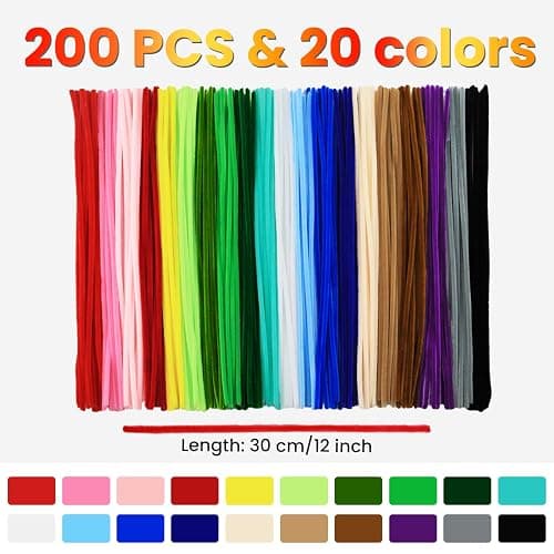ESUOHYM 200PCS Pipe Cleaners Craft Bulk with Instruction Manual, Gifts, Christmas Decorations 20 Colors Decor, Chenille Stems Art Supplies Thick Wire Sticks DIY Project Adults thumbnail 2