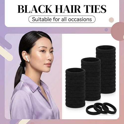 Ayogost 180Pcs Black Hair Ties No Damage for Thick Hair, High Stretch Hair Bands, Seamless Cotton Ponytail Holders for Women Girls or Men, Ouchless Elastic Hair Ties for Gym & Daily Use thumbnail 6