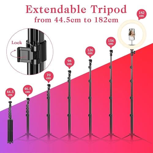 Ring Light avec Trépied Grand, 182cm/71.5” Trepied Smartphone Lumineux, Anneau Lumineux 10" pour Selfie, Maquillage, Camera Vlog, TikTok thumbnail 4