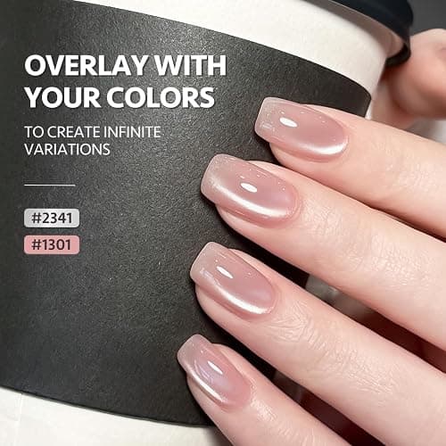 GAOY Glassy Cat Eye Gel Nail Polish, 16ml Glitter Holographic UV Gel Polish with Magnet, Reflective Translucent, 2341 Silvery Moonlight thumbnail 4
