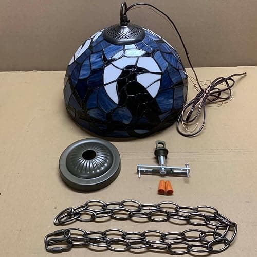 Bieye L10978 Raven Tiffany Style Stained Glass Ceiling Pendant Light (Dark Blue, 12 inches Wide) thumbnail 6