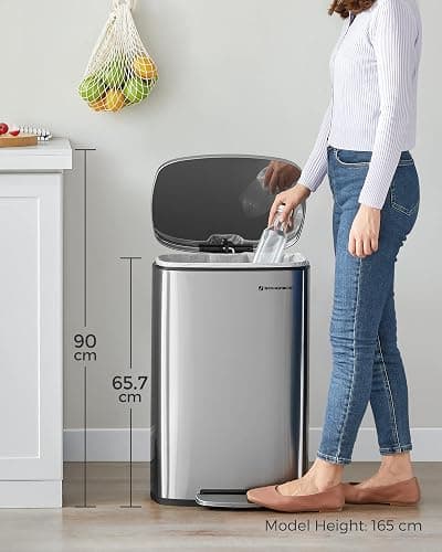 SONGMICS Kitchen Bin 13 Gallon (50 L), Pedal Rubbish Bin, Soft Close, Step-On Pedal, Steel, Inner Bucket, Silver LTB050E01 thumbnail 8
