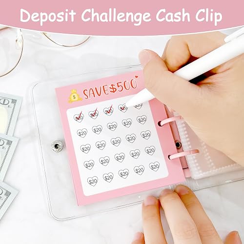 Drawelry Mini Money Saving Binder, 25 Cash Envelopes Money Saving Challenge Binder $500 $1000, Portable Savings Book Envelopes Stickers for Budgeting Planner Christmas Birthday Gift (Pink, $500) thumbnail 5