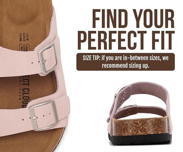 Project Cloud 100% Genuine Leather Flat Sandals For Women 2026 Cork Footbed Womens Sandals with Memory Foam and arch support Vacation Essentials Slides for Women Footwear (Venita) thumbnail 6