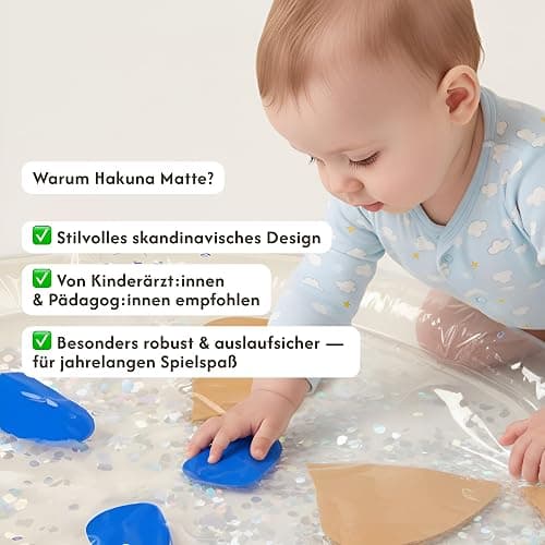 Hakuna Matte Wassermatte Baby 73x42cm – Tummy Time Wassermatte ab 3, 6 & 9 Monate, Sensorik Spielzeug Baby mit Glitzer, Montessori Wasserspielmatte, Bauchlage Spielzeug, Aquarium, BPA-frei, geruchlos thumbnail 3