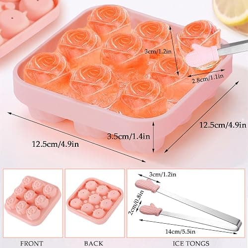 Ice Cube Mold with Lid, Silicone Rose Ice Cube Tray with Mini Tongs, Rose Ice Cube Trays for Freezer, Easy Release Ice Trays Maker, Make 9 Ice Ball Maker Mold Flower Ice Tray Mold for Cocktail thumbnail 2