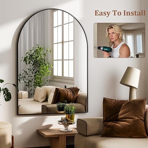 HARRITPURE 20"x30" Arched Bathroom Mirror - Wall Mounted Mirror - Black Arch Mirror - Aluminum Alloy Frame Bathroom Mirror Living Room, Bedroom and Entryway thumbnail 7