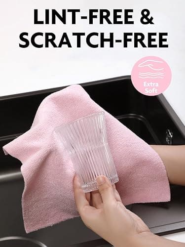 Fantasticlean Tear-Away Dish Cloth - 40 Sheets - 10'' by 10'', Reusable Washable Kitchen Towel Rolls, Super Absorbent and Thick Microfiber Cleaning Cloths (2 Rolls of Pink and Grayish) thumbnail 6