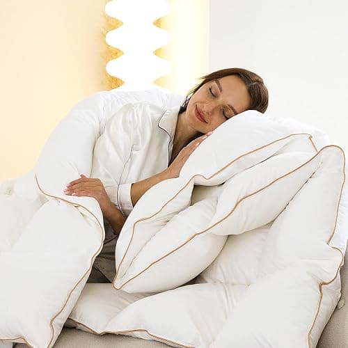 Vexino Down Fiber Comforter Queen Size – All Season Fluffy White Duvet Insert, Lightweight Warm Feather Bedding, Soft 100% Cotton Cover, 90x90 Inch thumbnail 2