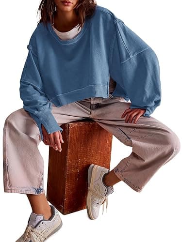 Zwurew Womens Casual Sweatshirt Long Sleeve Tops Crewneck Loose Fit Tee Pullover Crop Tshirt Side Slit Fall Fashion 2024 thumbnail 5