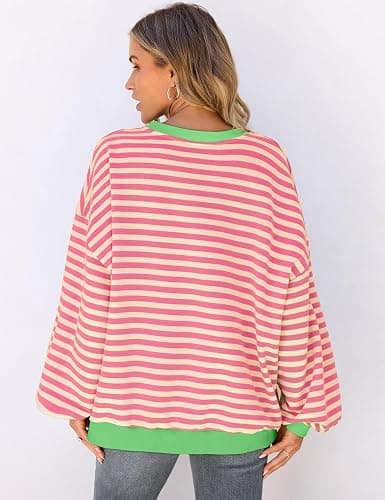 UEU Women Oversized Striped Crewneck Sweatshirt Long Sleeve Color Block Pullover Tops Casual Loose Workout Shirt thumbnail 5
