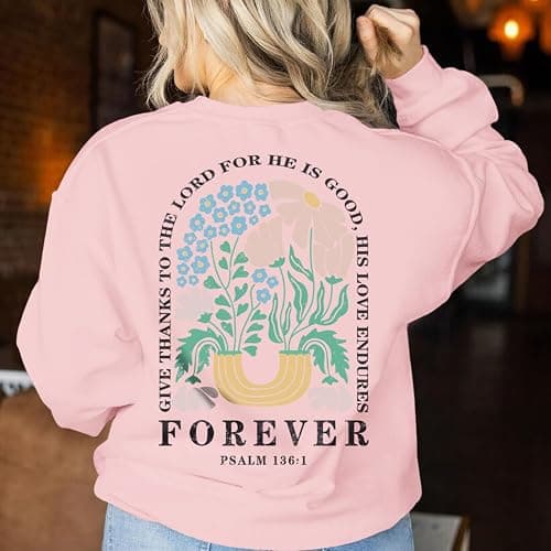 KEEVICI Women Christian Jesus Faith Sweatshirts Bible Verse Flower Floral Sweatshirt Religious God Graphic Oversized Hoodie thumbnail 5