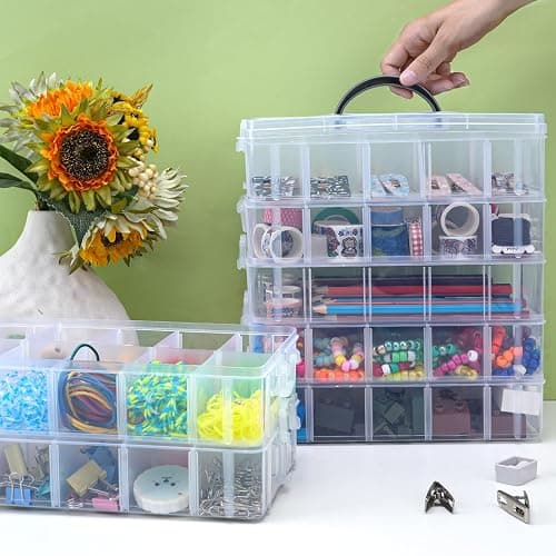 SGHUO 7-Tier Stackable Storage Container Box with 70 Compartments, Plastic Organizer Box for Arts and Crafts, Toy, Fuse Beads, Washi Tapes, Sewing Supplies thumbnail 2