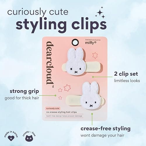 dearcloud Miffy Crease-Free Plush Hair Clips Set of 2 – Gentle, Teeth-Free & Secure Hold (Curiously Cute) thumbnail 4