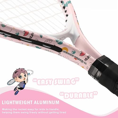 Kids Tennis Racket for Boys & Girls Aged 2-12 - Multi-Color & Style Youth Tennis Racket for Beginner, Includes 420D Nylon Shoulder Strap Bag thumbnail 3