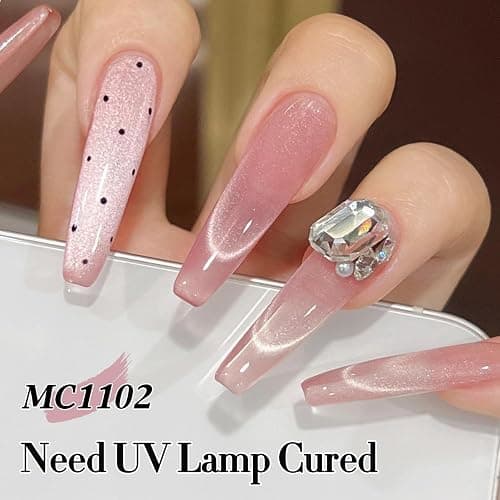 Double Rhythm Jelly Glass Cat Eye Gel Polish with Magnet 15ML Holographic Glitter Shimmer Translucent Sheer Color Magnetic Polish Salon DIY at Home (Jelly Pink Orange-MC1102) thumbnail 8
