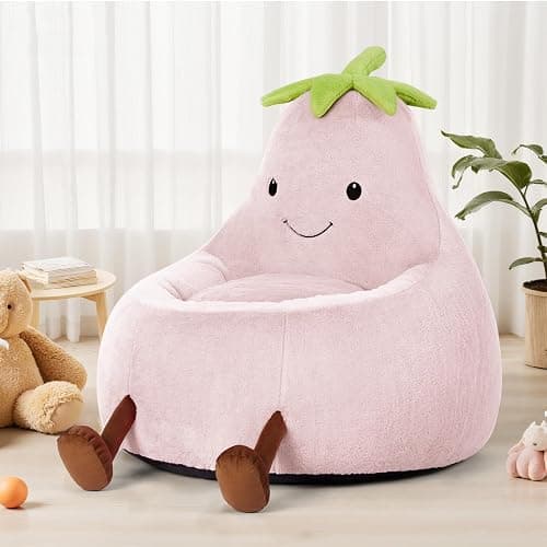DUMOS Kids Bean Bag Chair, Stuffed Toddler Couch with Faux Rabbit Fur Cover for Teens & Kids, Comfy Lazy Sofa Chair for Reader, Living Room, Bedroom, Aged 4-12 Years, 31 Inch, Pink - Image 1