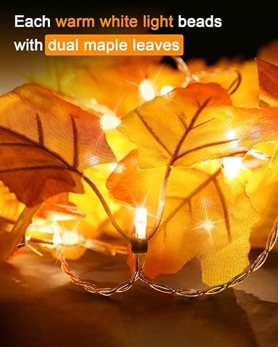 Luditek Fall Decor 3-Pack Fall Leaf Garland with Lights, Total 24.6ft 60 LED Halloween String Lights, Thanksgiving Decorations for Home Holiday Autumn Indoor Friendsgiving Gift thumbnail 3
