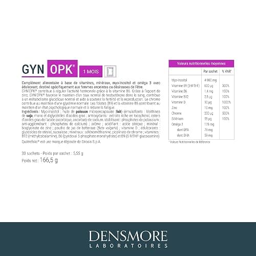 Densmore - GYN'OPK - Régulation hormonale et Glycémie - SOPK - Omega 3, Myo inositol, Acide folique, Zinc et Chrome - Complément alimentaire - 30 sachets - 1 mois thumbnail 8