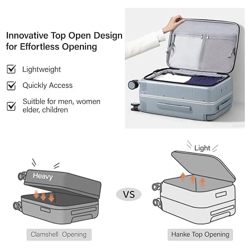 Hanke 24 Inch Checked Luggage with Wheels, Top Opening Hard Shell Suitcases for Travelling TSA Luggage Durable Aluminum Frame Luggage Bag with Wide Handle(Grey) thumbnail 5