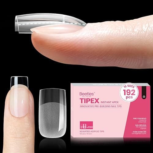 Beetles Tipex Instant Apex Nail Tips,Square Short Pre-Building & Pre-Etched Thicker Acrylic Nails Strong Full Cover False Nail Extension Press-on Nails,192 Pcs 16 Sizes - Image 1