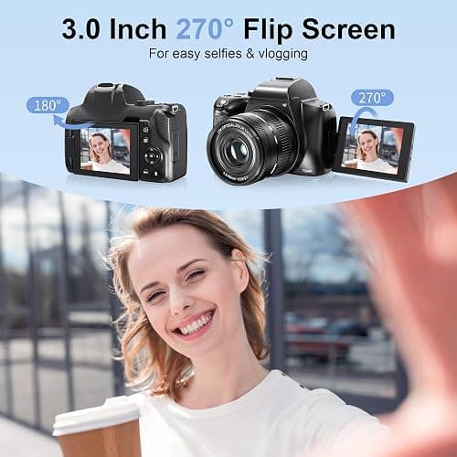 4K Digital Camera for Photography, 12X Optical Zoom 72MP Autofocus Vlogging Camera for YouTube, Photography Camera with 270°Flip Screen, Wi-Fi & App-Controlled Cameras, 2 Batteries, 32GB Card, Black thumbnail 6