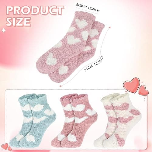 Abeillo 3 Paar Kuschelsocken Damen,Flauschige Socken aus Korallenfleece,Wintersocken Warme Elastizität Schlafsocken,Haussocken für Winter,Weihnachten(Herz-Muster) thumbnail 4