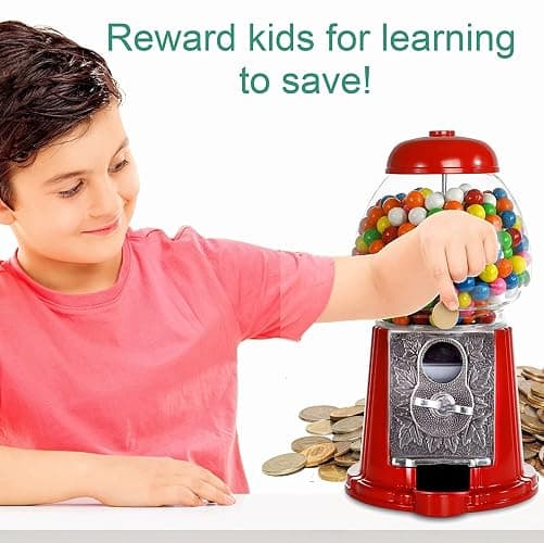 Gumball Machine for Kids 9" - Heavy Duty Metal with Glass - Christmas Antique Style Bubble Gum Machine - Kids Coin Operated Toy Bank for USA Coins - Candy Dispenser - Playo thumbnail 4