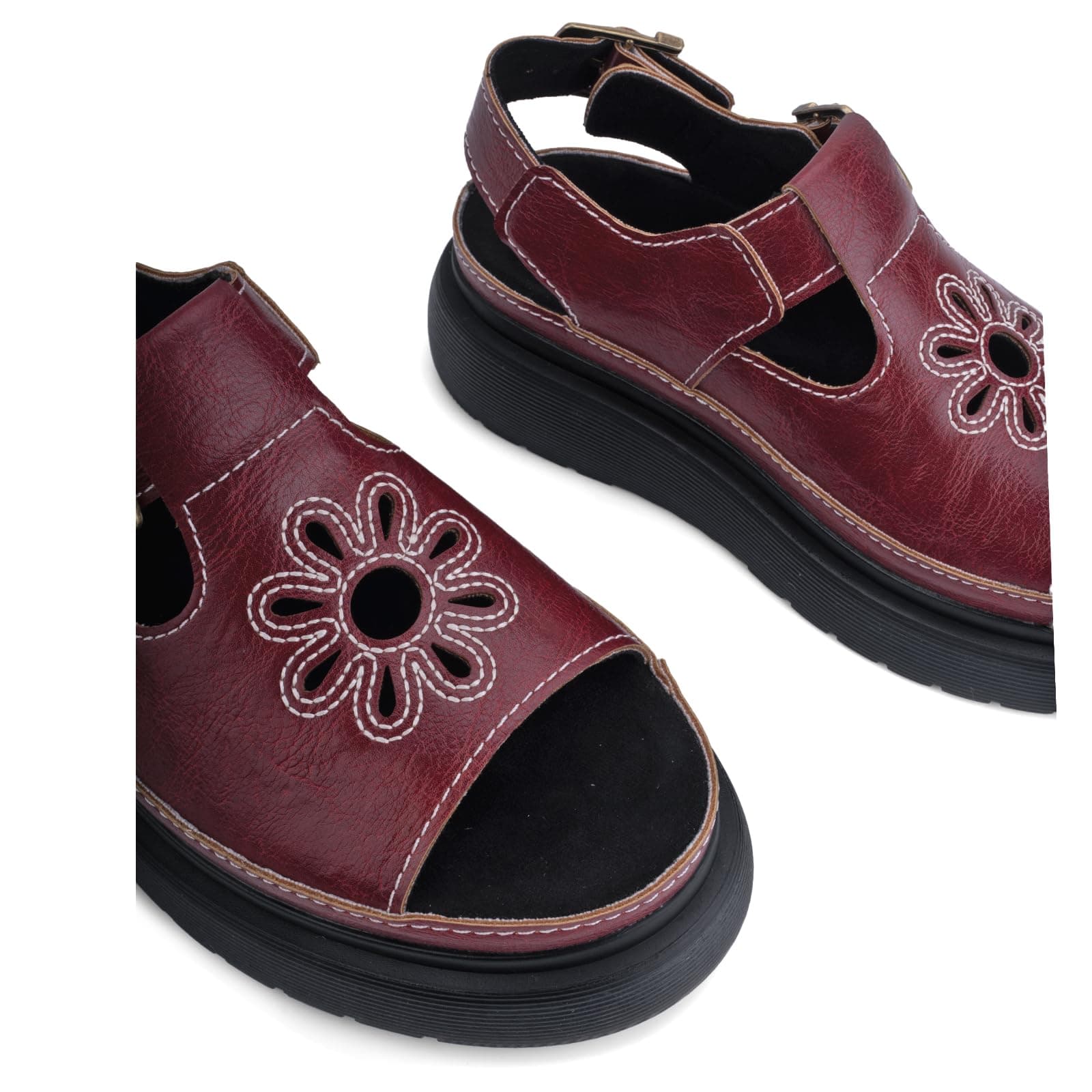 Platform Sandals for Women Chunky Ankle Buckle Casual Open Toe Comfortable Flower Decoration Fisherman Sandals thumbnail 6