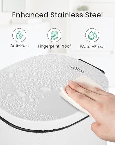 Cesun Bathroom Trash Can with Lid, 1.3 Gallon Small White Garbage Can with Foot Pedal, Metal Round Wastebasket for Bathroom, Bedroom, Office, White thumbnail 4