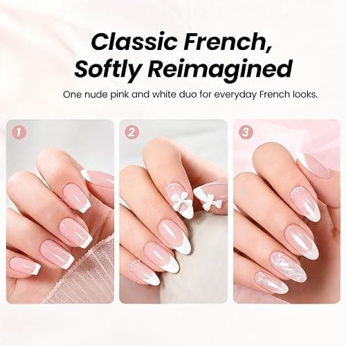 Beetles French Tip Gel Polish Set, White Nude Pink French Manicure Kit | 2 Nail Art Stickers for Diy Uv/Led Manicures At Home Or Salon, Suitable for Adding Quick Accent Designs thumbnail 2