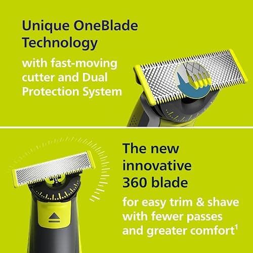 Philips OneBlade Hybrid 360 Blade Technology Electric Shaver for Face & Body, Beard Trimmer/Groomer with 3 x 360 Blade, 3 x Stubble Comb (1,3,5mm) & 1x Body Kit, Model QP2824/31 thumbnail 6