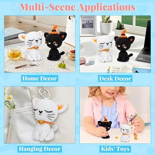 Pnytty Christmas Crochet Kit for Beginners, Crochet Animal Kit, 2PCS Cat Starters Crochet Kits Knitting Kit with Yarn, Crochet Hooks, Video Tutorials, Easy Crocheting for Adults Craft thumbnail 7