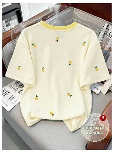 RoseSeek Women's Lemon Print Cute Tops Crew Neck Short Sleeve T Shirts Casual Summer Tops thumbnail 2