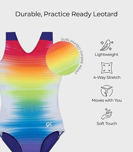 GK Girls Fierce Fade Gymnastics Leotard - Rainbow Dance Outfit with Matching Scrunchie for Toddlers, Children, & Juniors thumbnail 5